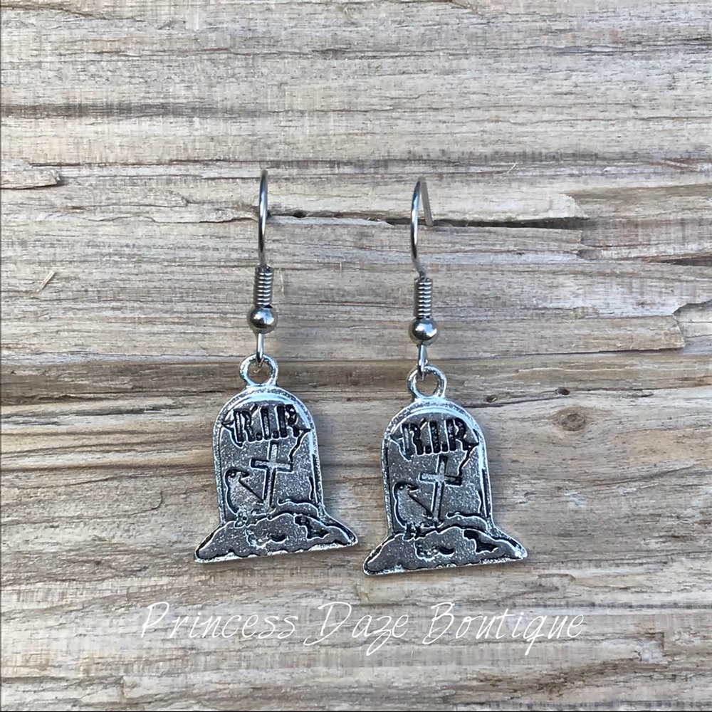 RIP Grave Stone Dangle Earrings‎